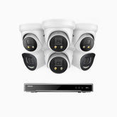 H800X - 4K 16 Channel PoE Security System with 2 Bullet & 4 Turret Cameras, 1/1.8'' BSI Sensor, f/1.6 Aperture (0.003 Lux), Siren & Strobe Alarm,Two-Way Audio, Human & Vehicle Detection, Perimeter Protection, Works with Alexa, All-Metal Housing